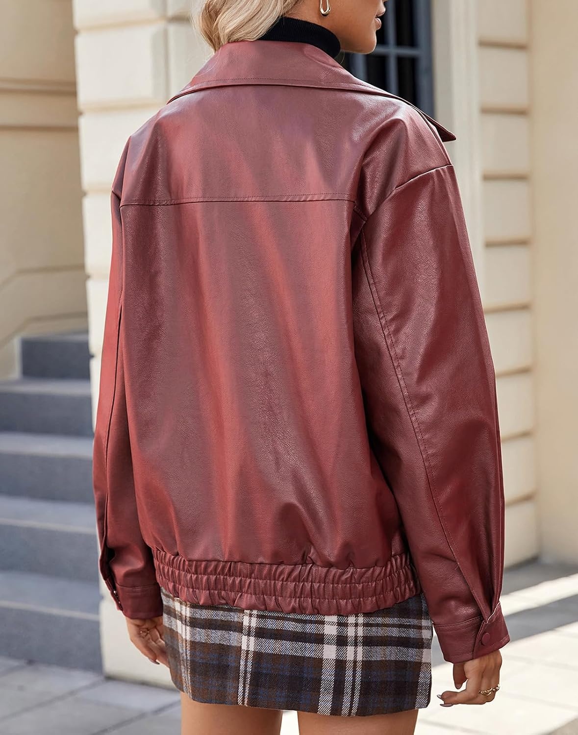 image:imageAmerican Trends Womens Faux Leather Jackets Oversized Motorcycle Bomber Coats Fall Spring Fashion Clothes Winter OutfitsWine Red