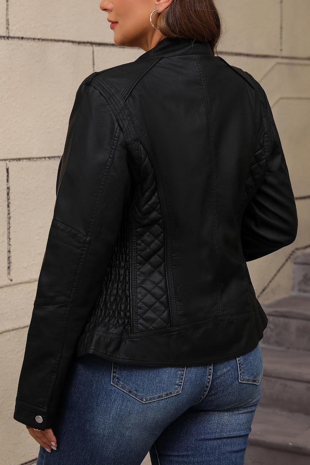 image:imageBellivera Faux Leather Women Motorcycle Stand Collar JacketBlack