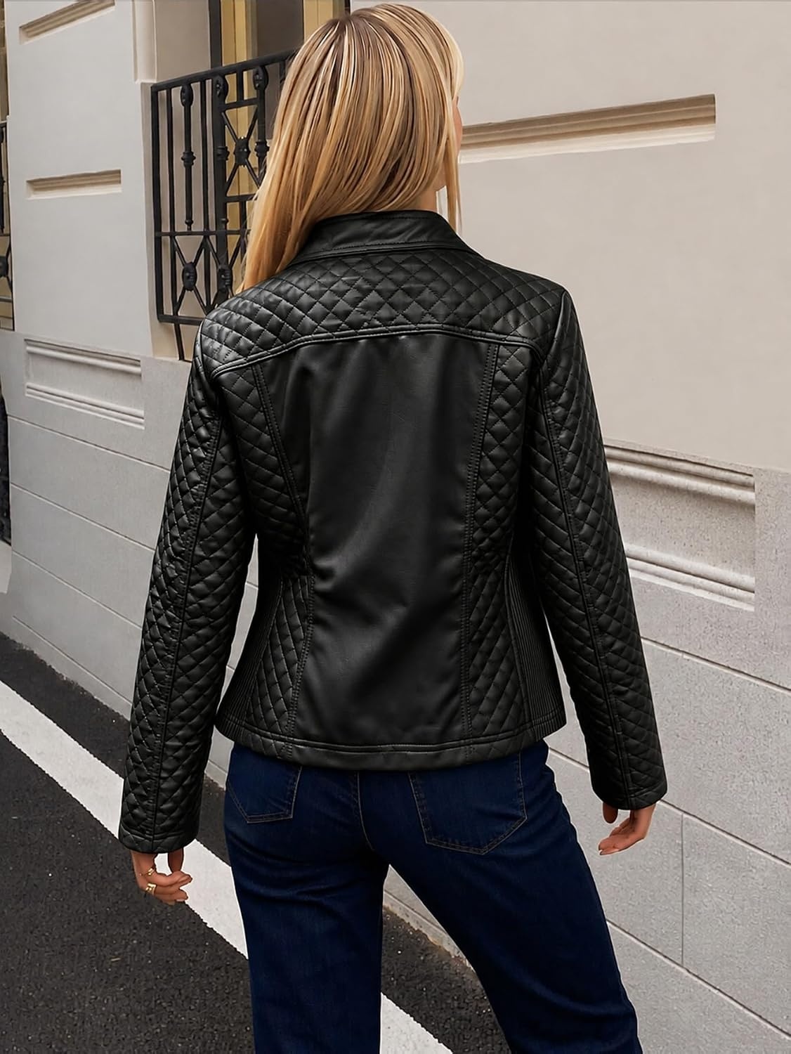 image:imageBellivera Faux Leather Women Motorcycle Stand Collar JacketBlack Casual Jacket