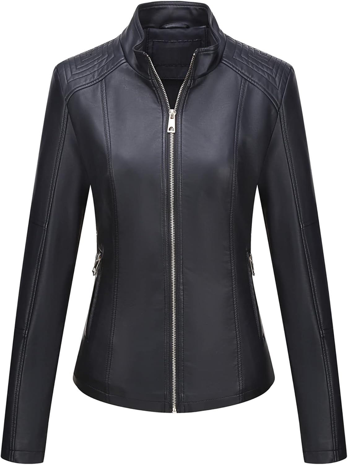 image:imageBellivera Faux Leather Women Motorcycle Stand Collar JacketCoal Black