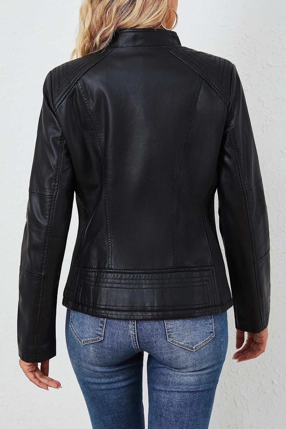 image:imageBellivera Faux Leather Women Motorcycle Stand Collar JacketCoal Black