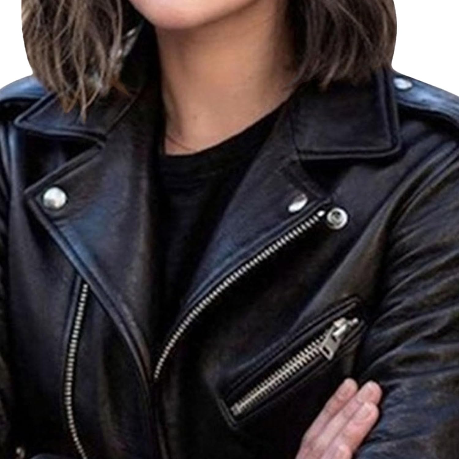 image:imageBiker Faux Leather Jacket for Women Faux Leather Motocycle Coat Fall Fashion Bomber JacketBlack