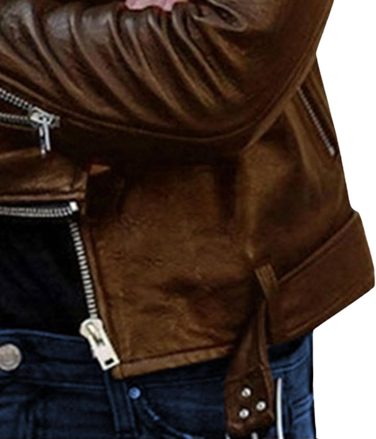 image:imageBiker Faux Leather Jacket for Women Faux Leather Motocycle Coat Fall Fashion Bomber JacketBrown