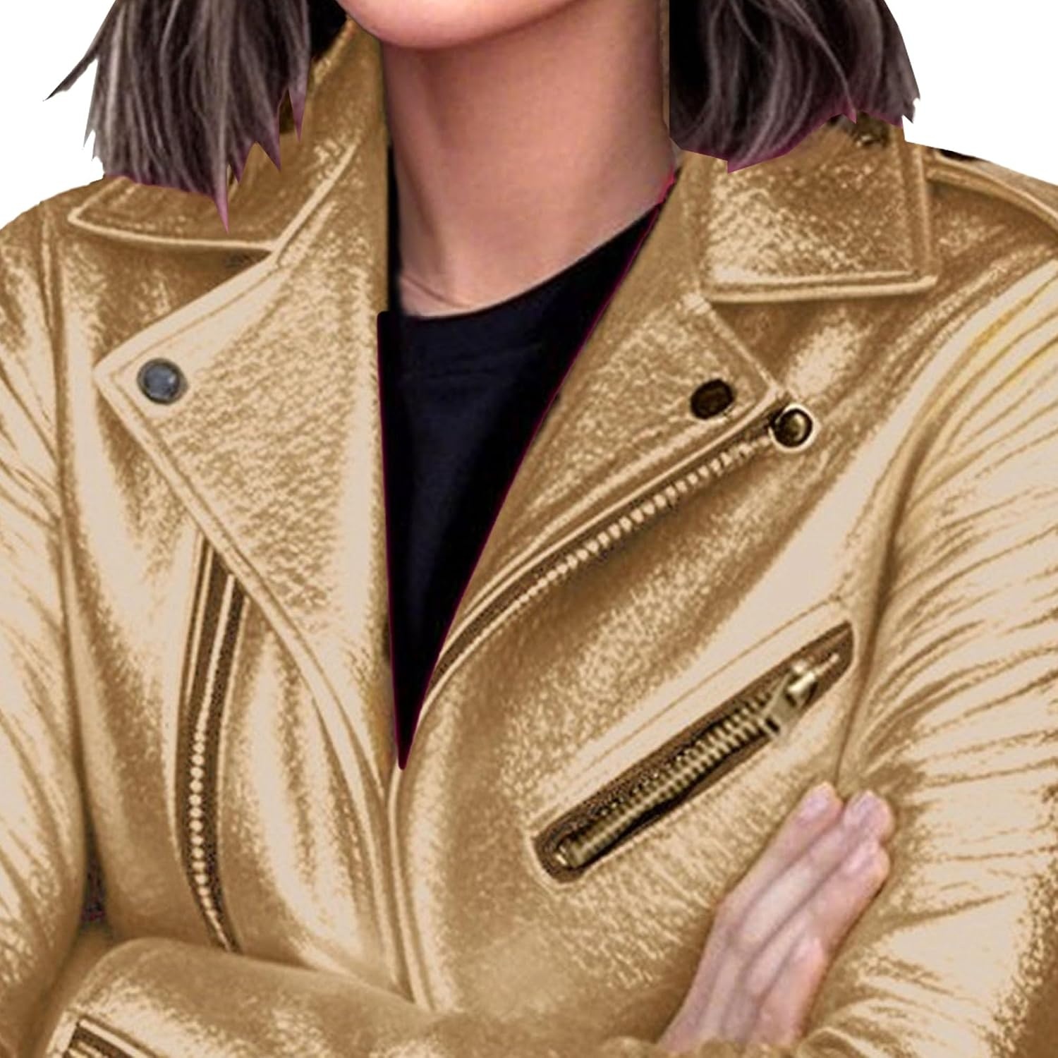 image:imageBiker Faux Leather Jacket for Women Faux Leather Motocycle Coat Fall Fashion Bomber JacketGold