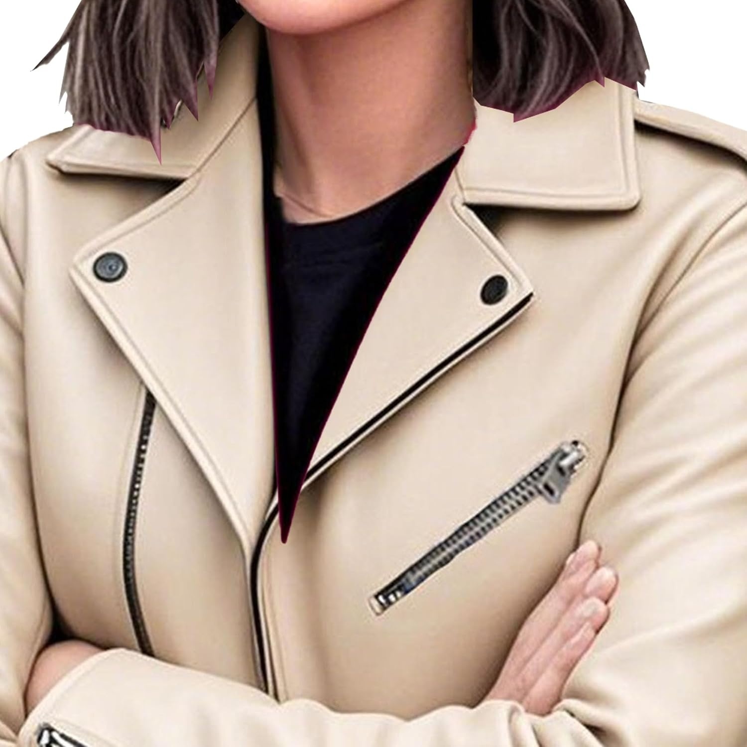 image:imageBiker Faux Leather Jacket for Women Faux Leather Motocycle Coat Fall Fashion Bomber JacketKhaki