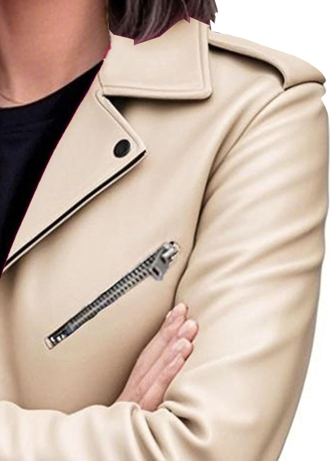 image:imageBiker Faux Leather Jacket for Women Faux Leather Motocycle Coat Fall Fashion Bomber JacketKhaki
