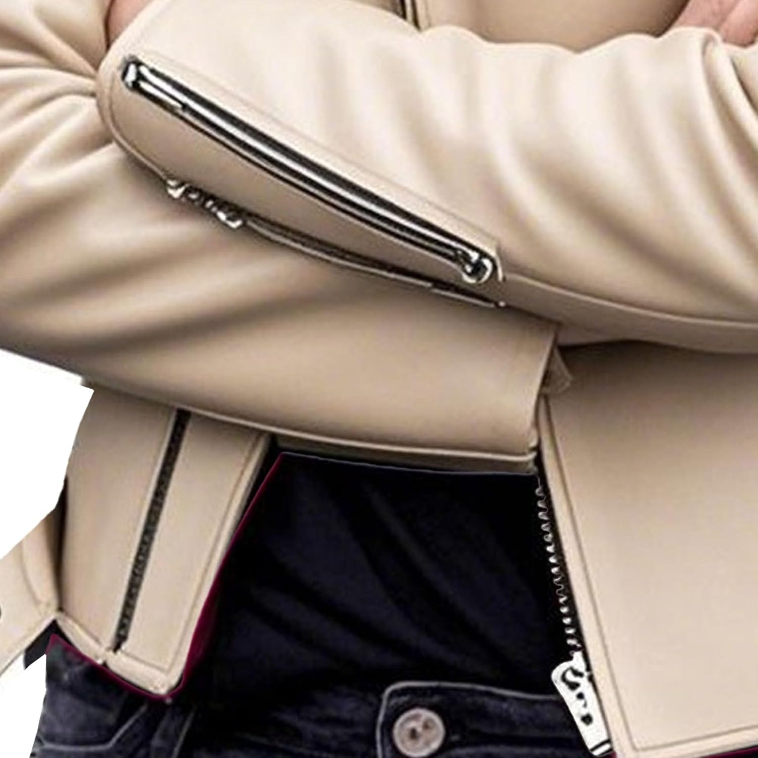 image:imageBiker Faux Leather Jacket for Women Faux Leather Motocycle Coat Fall Fashion Bomber JacketKhaki