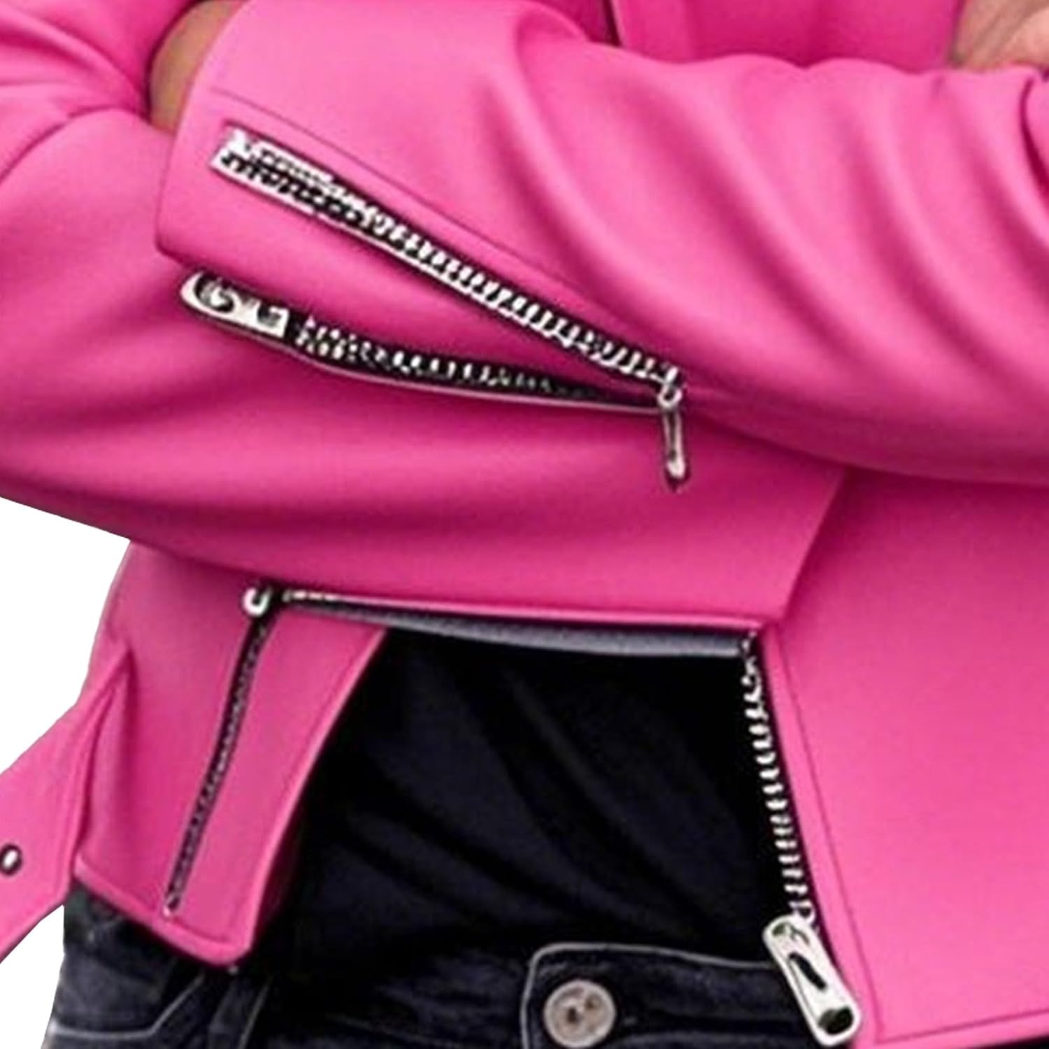 image:imageBiker Faux Leather Jacket for Women Faux Leather Motocycle Coat Fall Fashion Bomber JacketPink