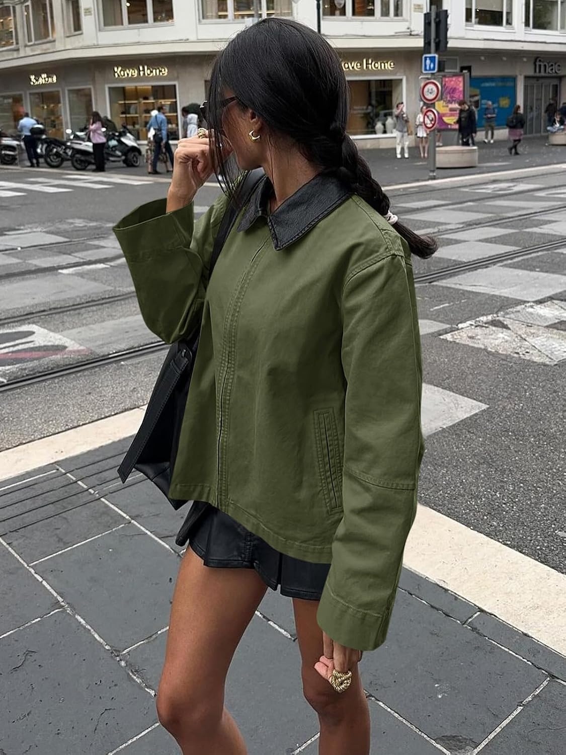 image:imageCicy Bell Women Barn Jacket Zip Up Cotton Canvas Oversized Lightweight CoatArmy Green