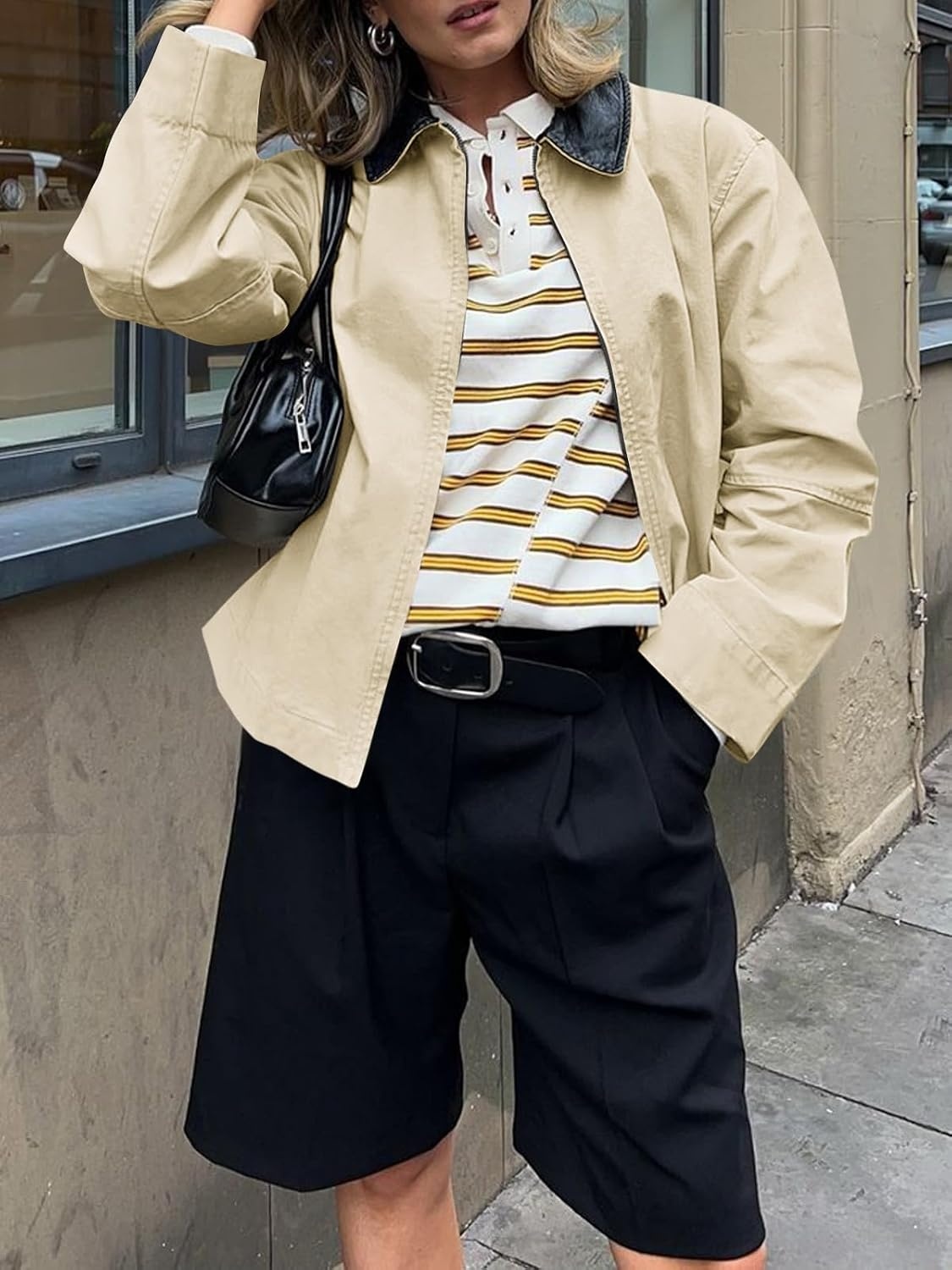 image:imageCicy Bell Women Barn Jacket Zip Up Cotton Canvas Oversized Lightweight CoatBeige