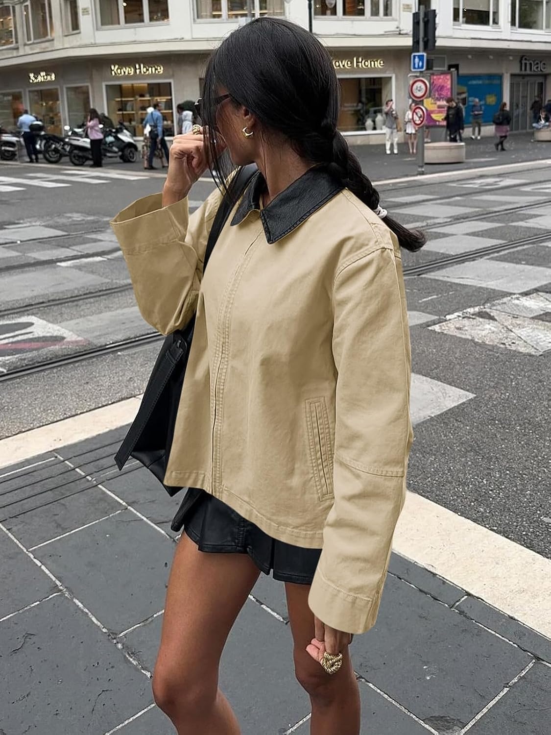 image:imageCicy Bell Women Barn Jacket Zip Up Cotton Canvas Oversized Lightweight CoatKhaki