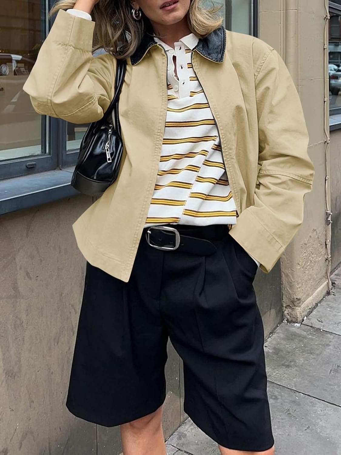 image:imageCicy Bell Women Barn Jacket Zip Up Cotton Canvas Oversized Lightweight CoatKhaki