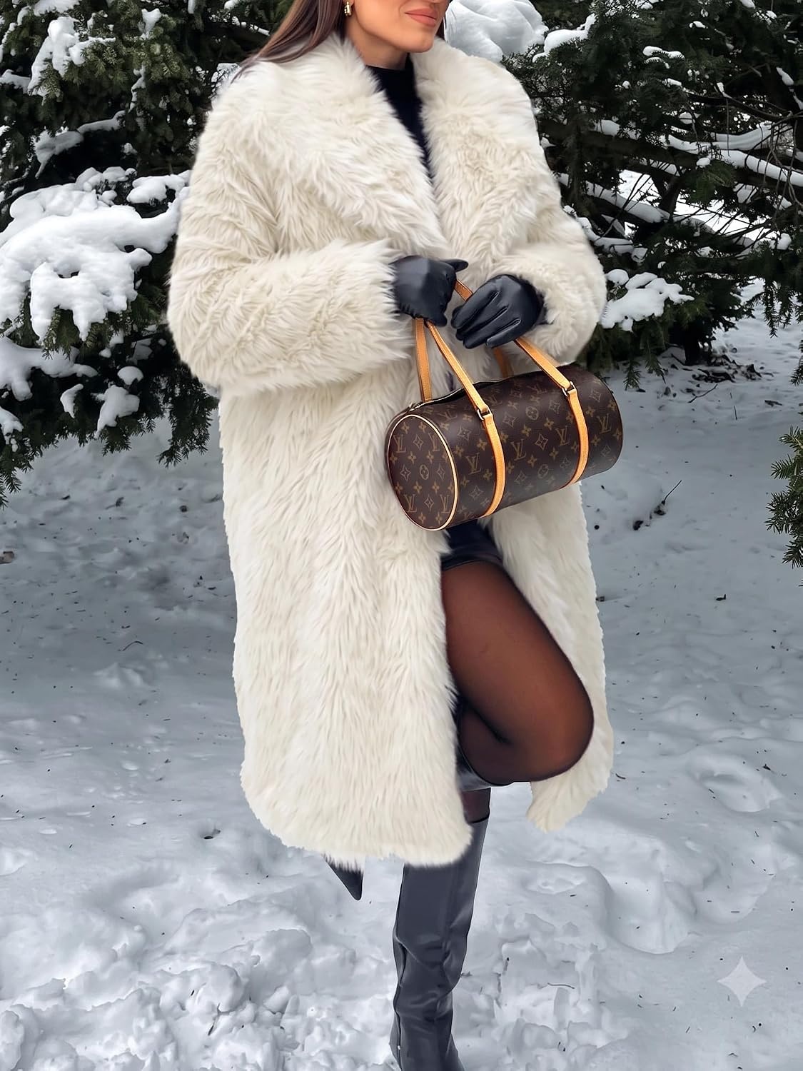 image:imageELLEVEN Long Faux Fur Coats for Women Open Front Jackets with PocketsBeige