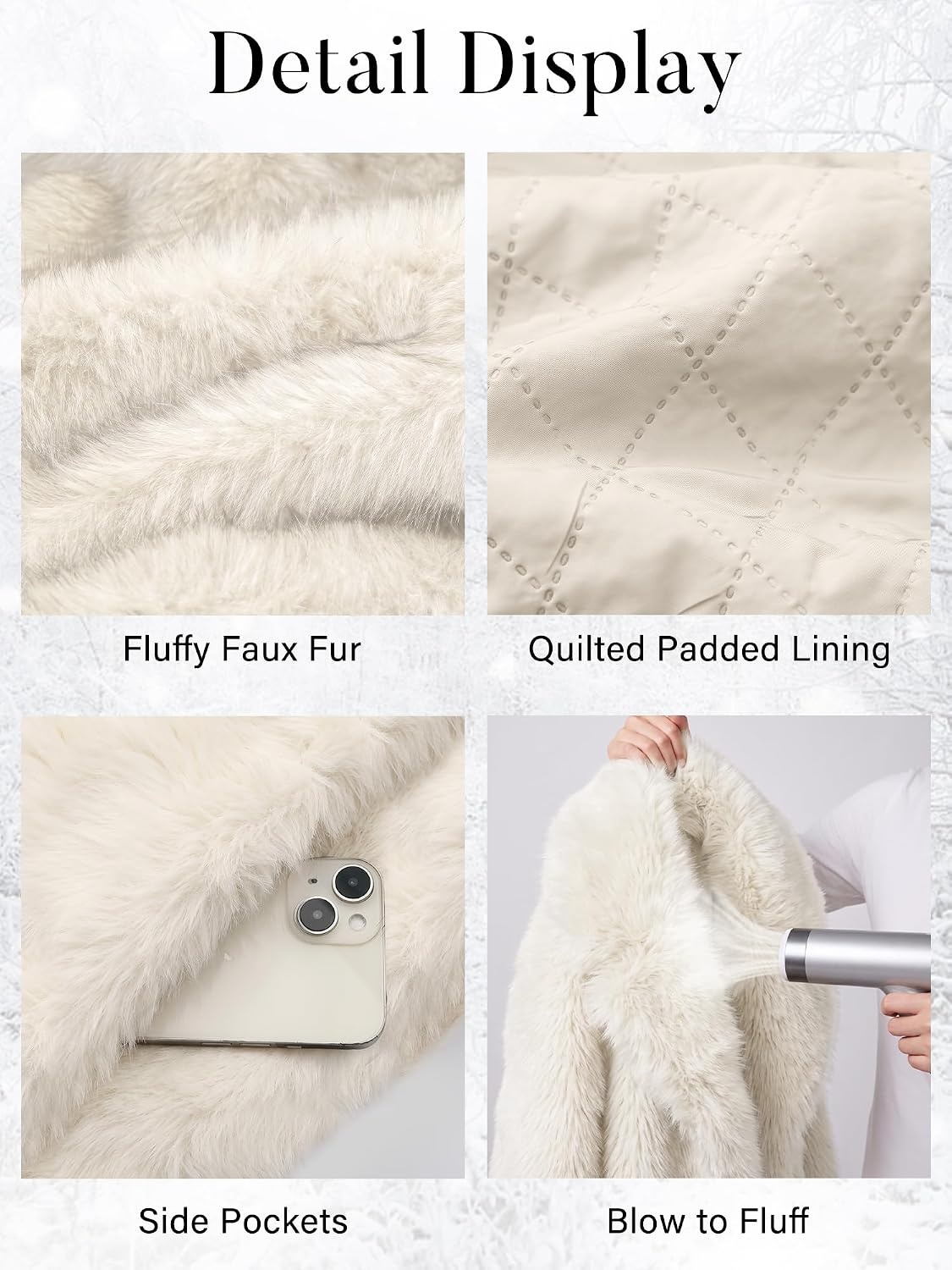 image:imageELLEVEN Long Faux Fur Coats for Women Open Front Jackets with PocketsBeige