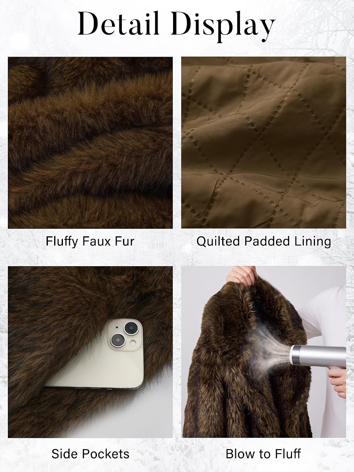 image:imageELLEVEN Long Faux Fur Coats for Women Open Front Jackets with PocketsBlack Brown