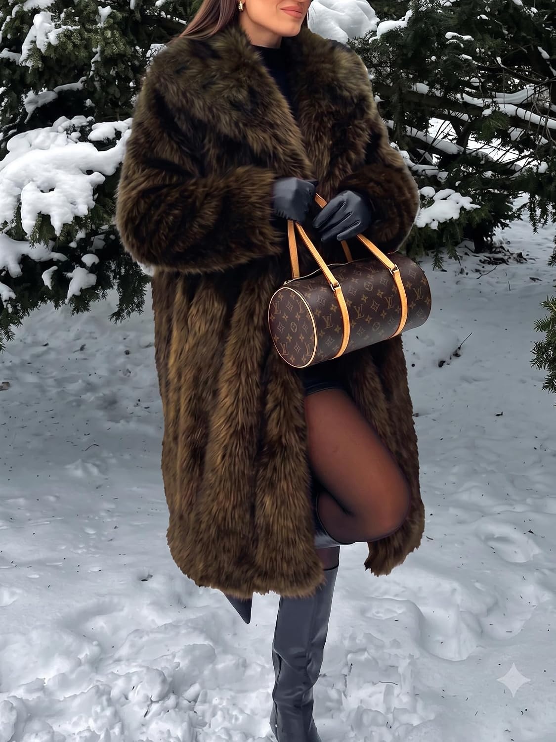 image:imageELLEVEN Long Faux Fur Coats for Women Open Front Jackets with PocketsBlack Brown