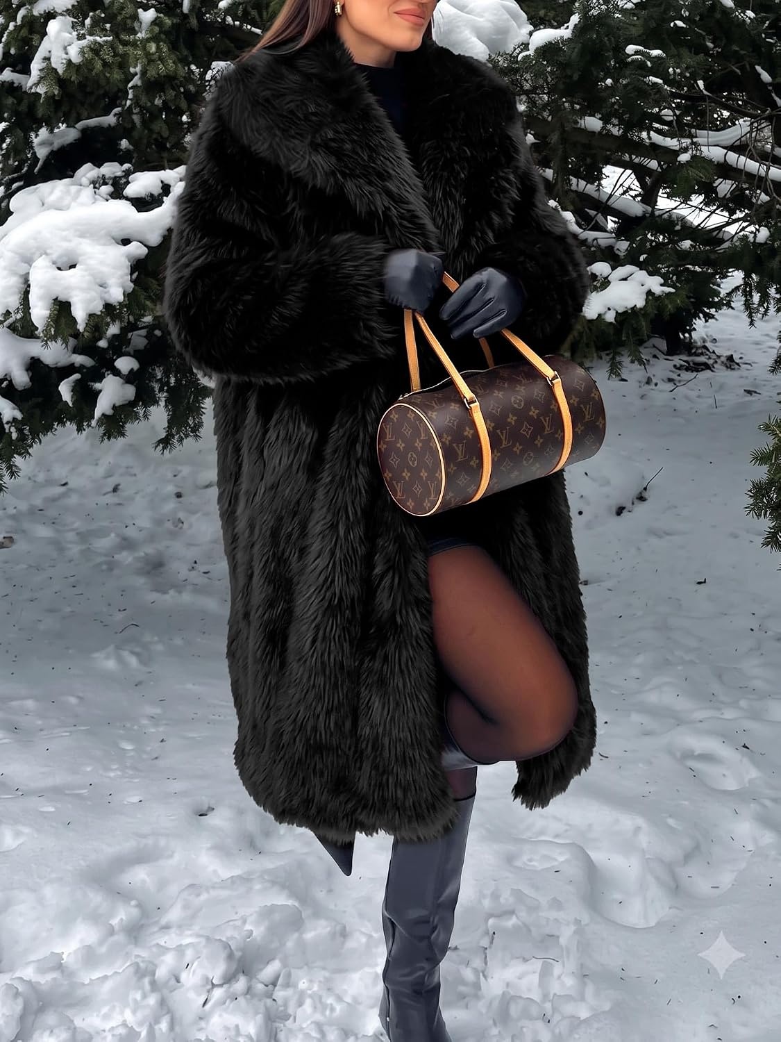 image:imageELLEVEN Long Faux Fur Coats for Women Open Front Jackets with PocketsBlack