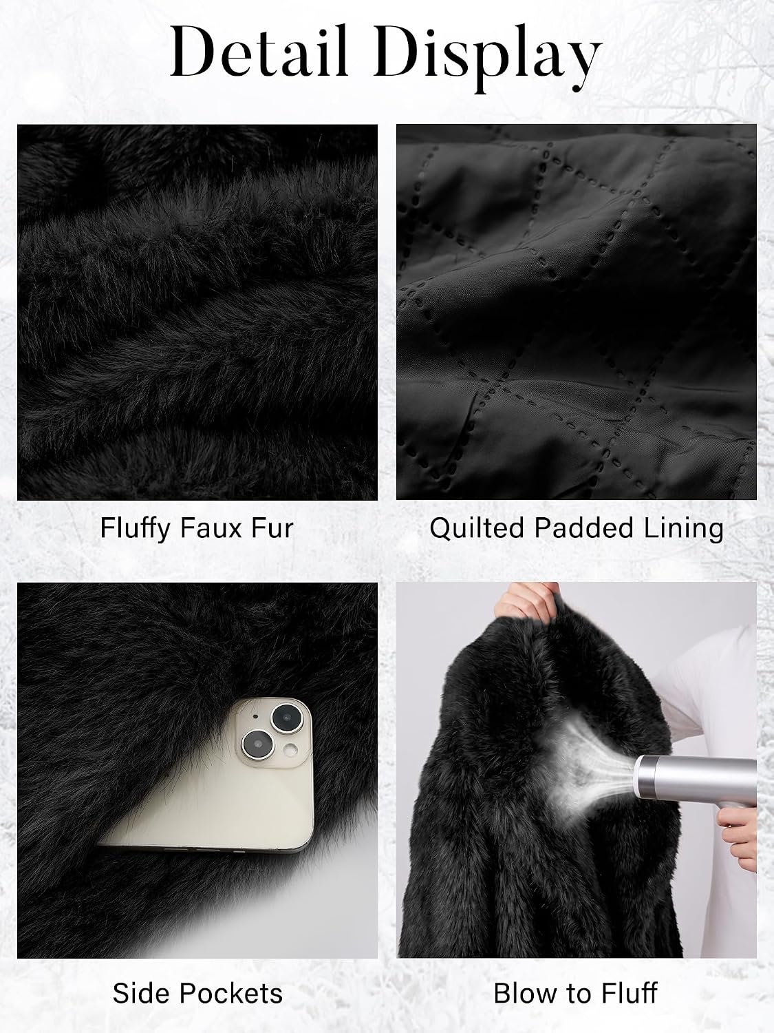 image:imageELLEVEN Long Faux Fur Coats for Women Open Front Jackets with PocketsBlack