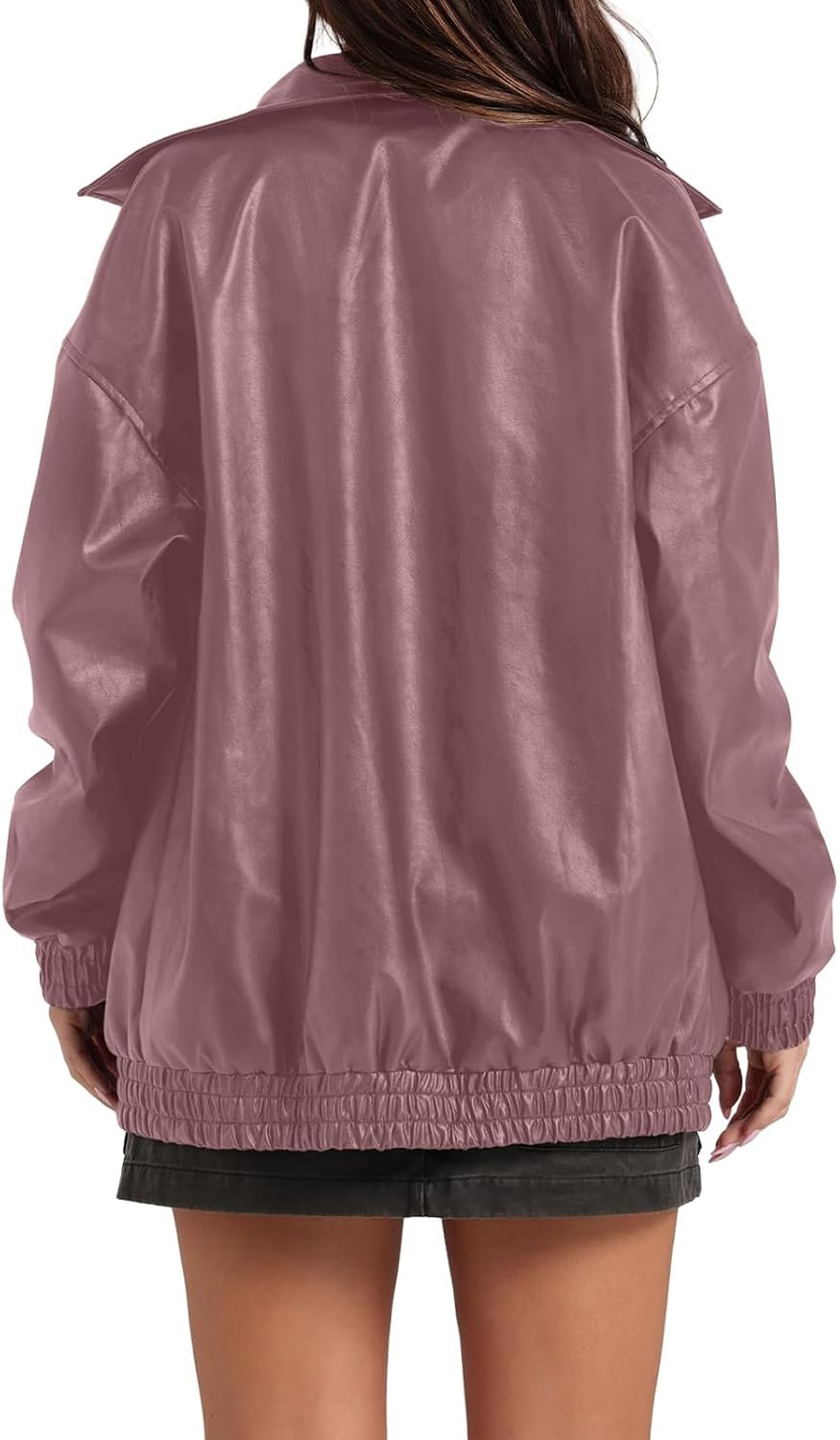 image:imageFaux Leather Jacket Women Oversized Casual Zip Up Jacket Motorcycle Bomber Jacket Coat Trendy Fall Winter ClothesPink