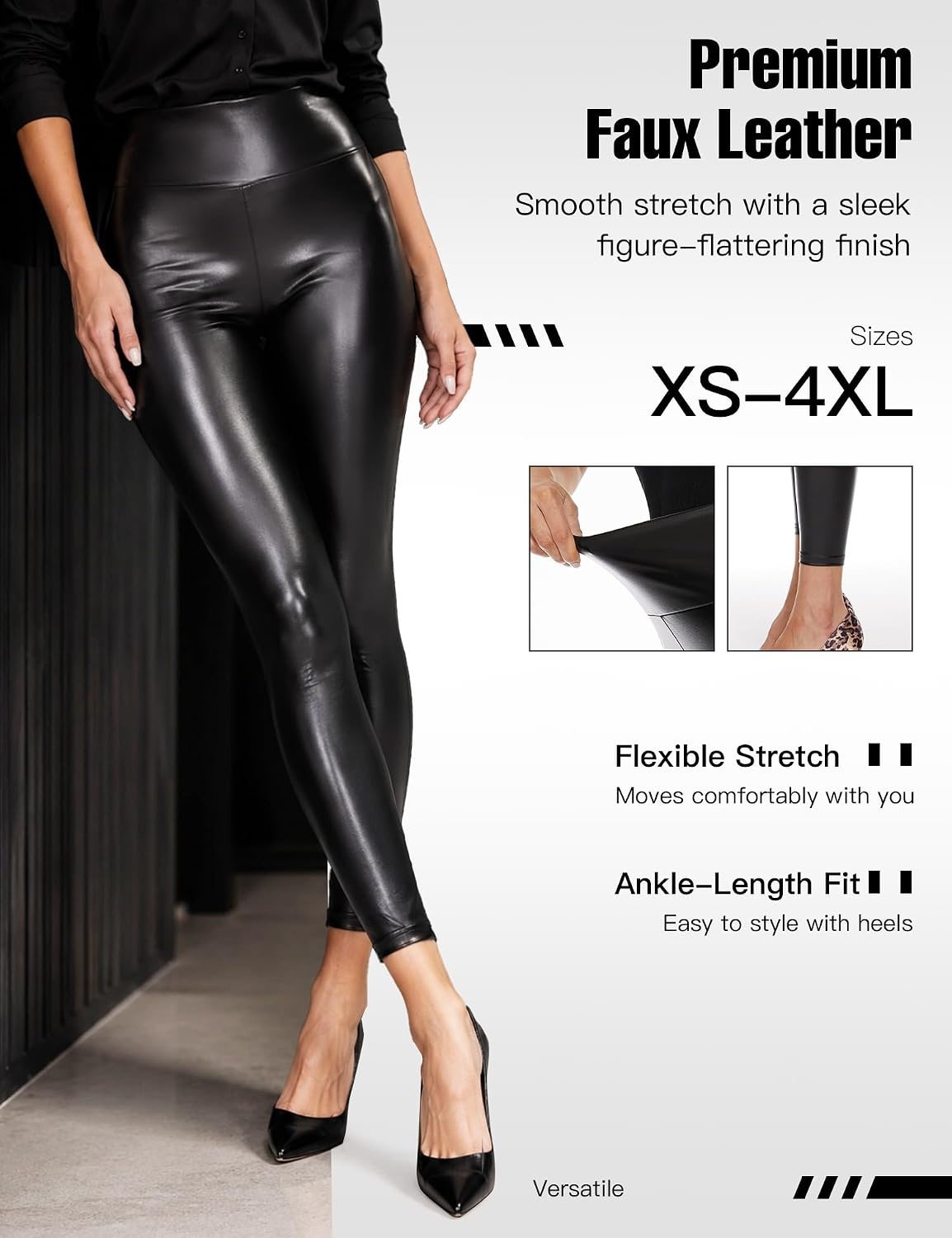 image:imageFaux Leather Leggings for Women Black Shiny FleeceLined PantsBlack