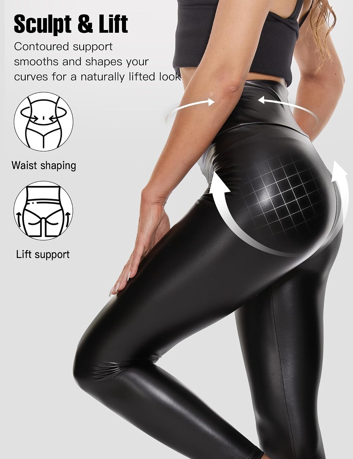 image:imageFaux Leather Leggings for Women Black Shiny FleeceLined PantsBlack