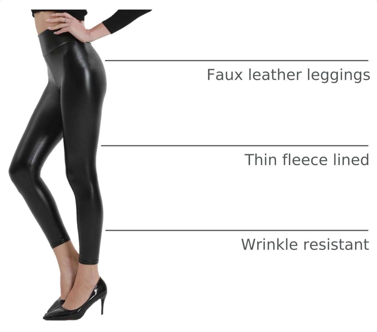 image:imageFaux Leather Leggings for Women Black Shiny FleeceLined PantsBlack