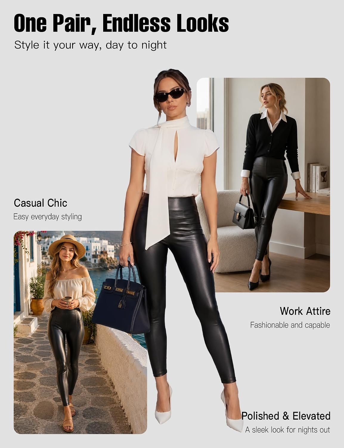 image:imageFaux Leather Leggings for Women Black Shiny FleeceLined PantsBlack