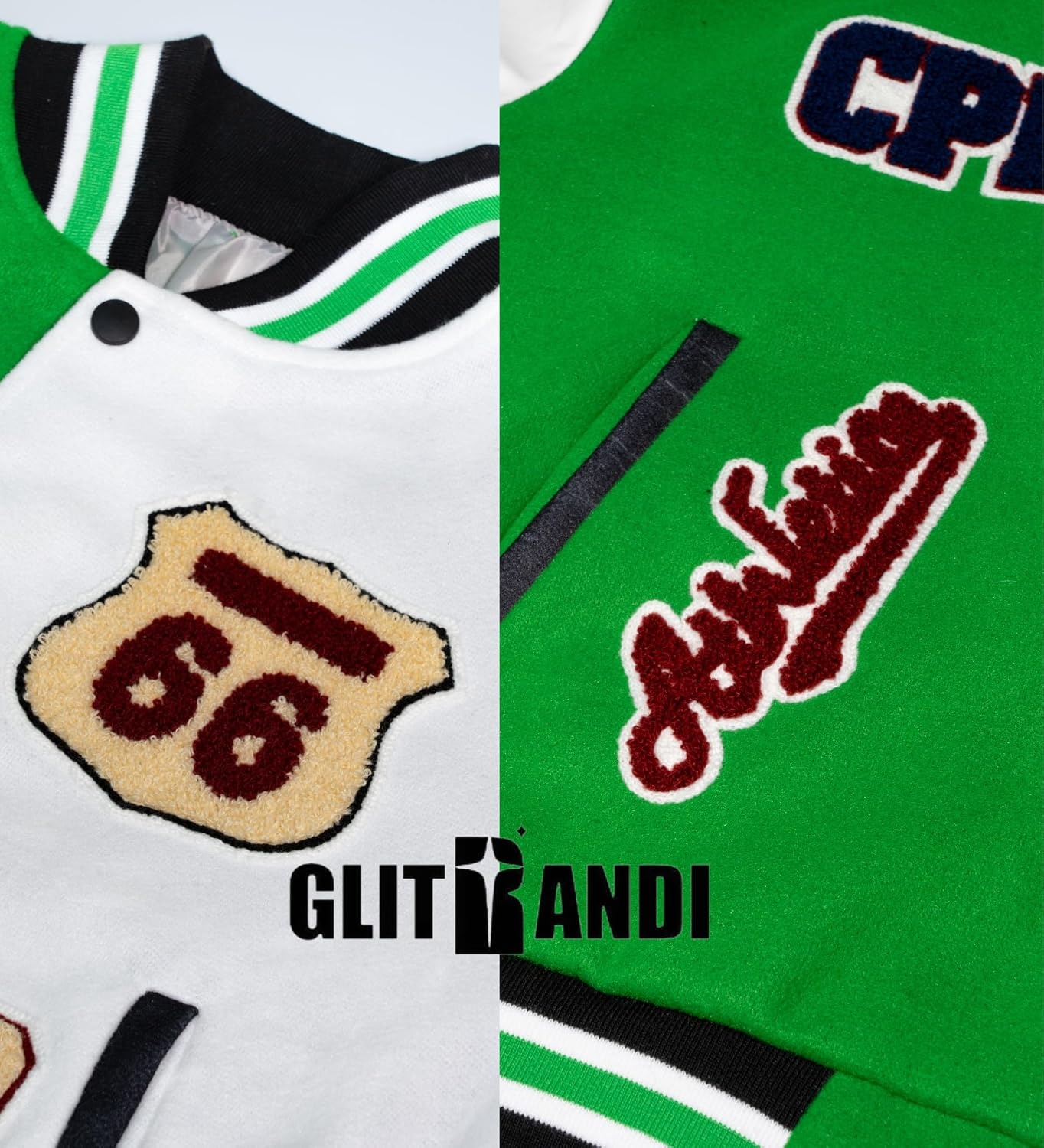 image:imageGlitrandi Varsity Jacket Women with Patches Print Cropped Bomber Leather Jacket Women 2025 SXXLAgreen