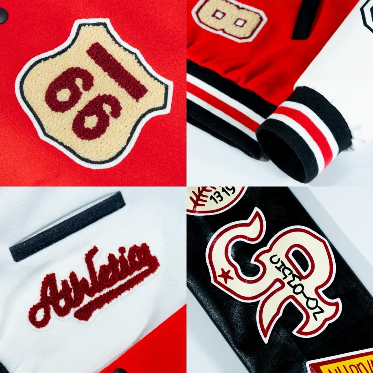image:imageGlitrandi Varsity Jacket Women with Patches Print Cropped Bomber Leather Jacket Women 2025 SXXLAred