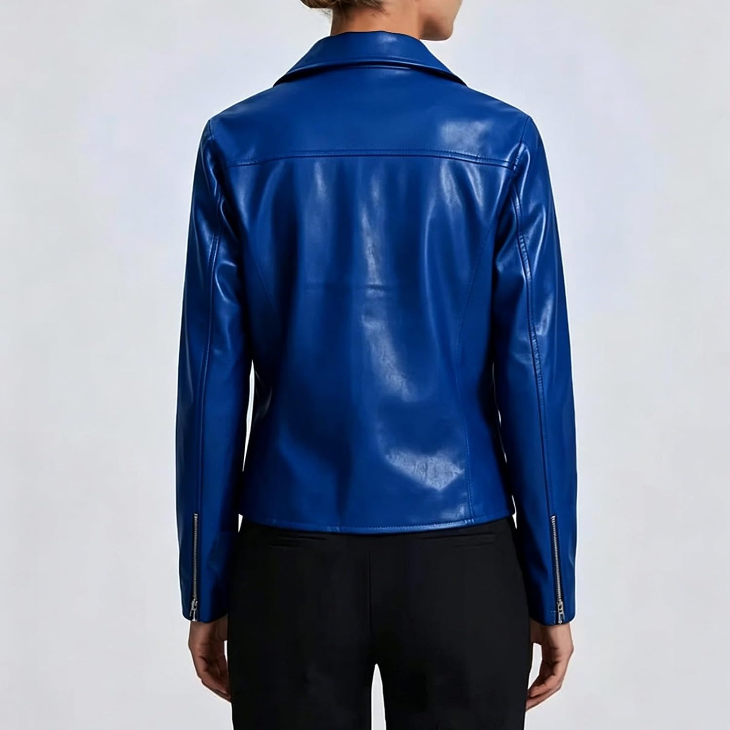 image:imageJiXiang Faux Leather Jacket Women Lapel Collared Fashion Vintage Coat Zipper Closure Cropped Biker Motorcycle Jackets Outwear1bu1