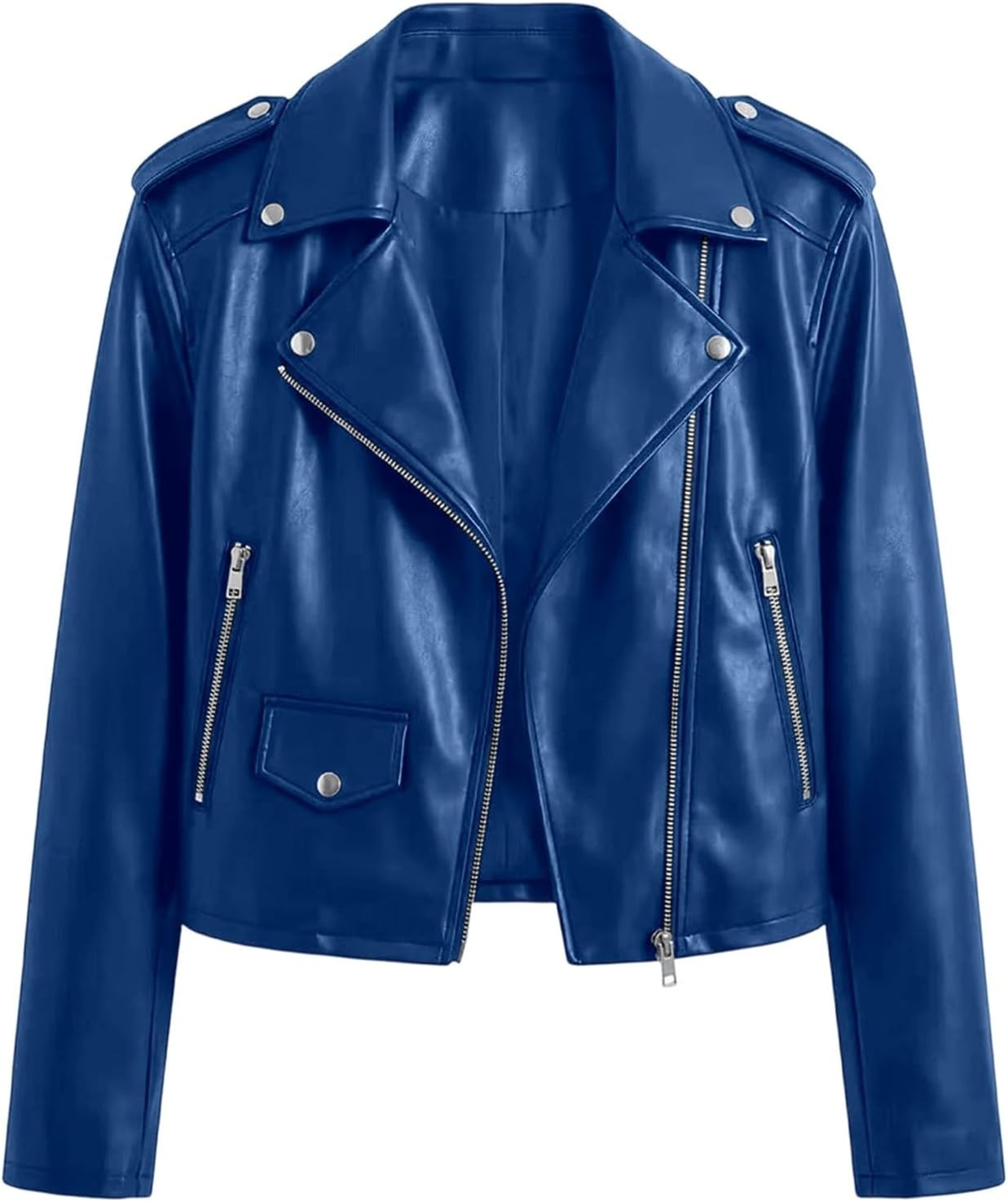 image:imageJiXiang Faux Leather Jacket Women Lapel Collared Fashion Vintage Coat Zipper Closure Cropped Biker Motorcycle Jackets Outwear1bu1