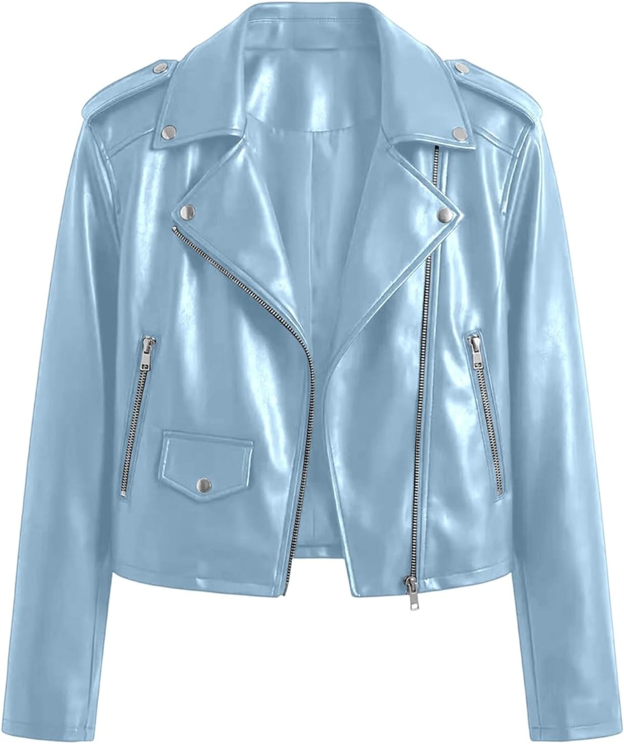 image:imageJiXiang Faux Leather Jacket Women Lapel Collared Fashion Vintage Coat Zipper Closure Cropped Biker Motorcycle Jackets Outwear1bu2