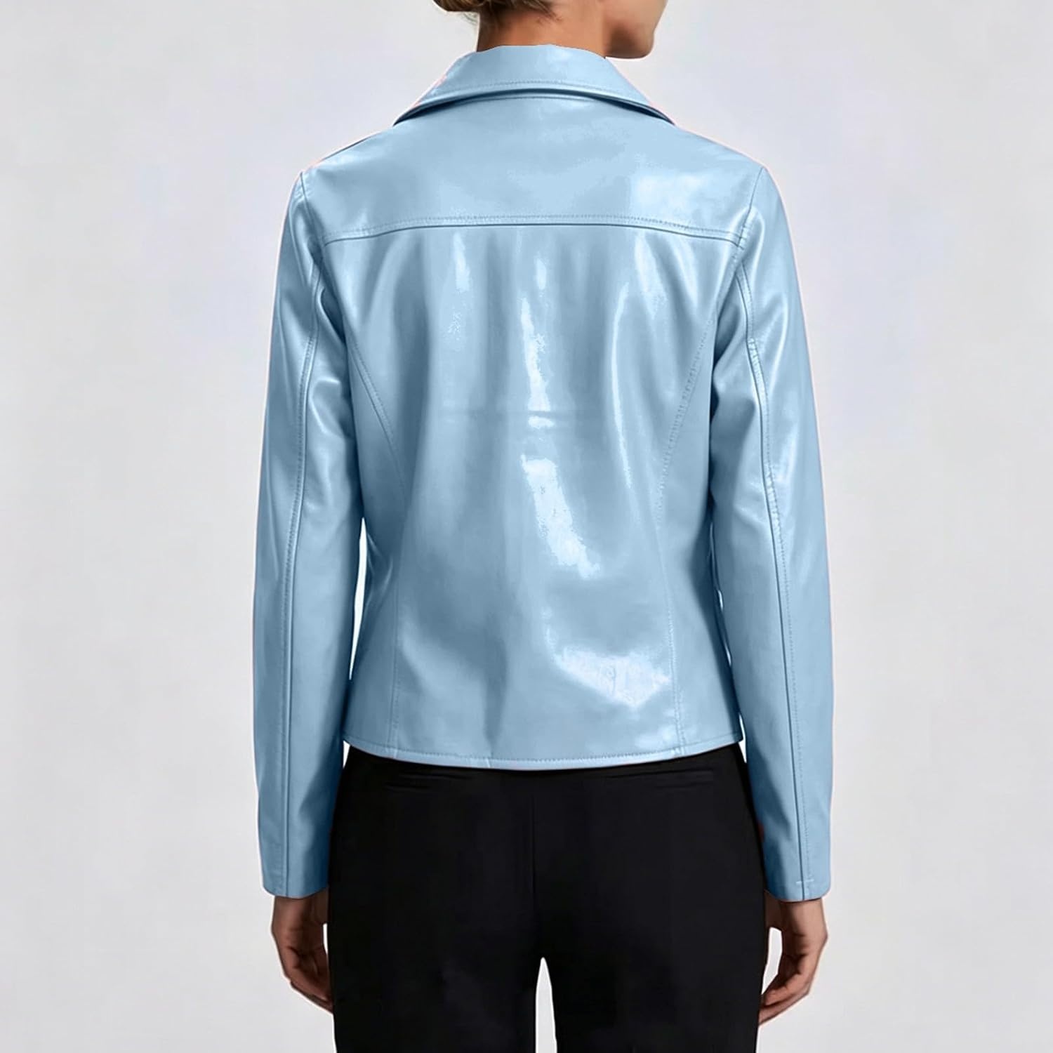 image:imageJiXiang Faux Leather Jacket Women Lapel Collared Fashion Vintage Coat Zipper Closure Cropped Biker Motorcycle Jackets Outwear1bu2