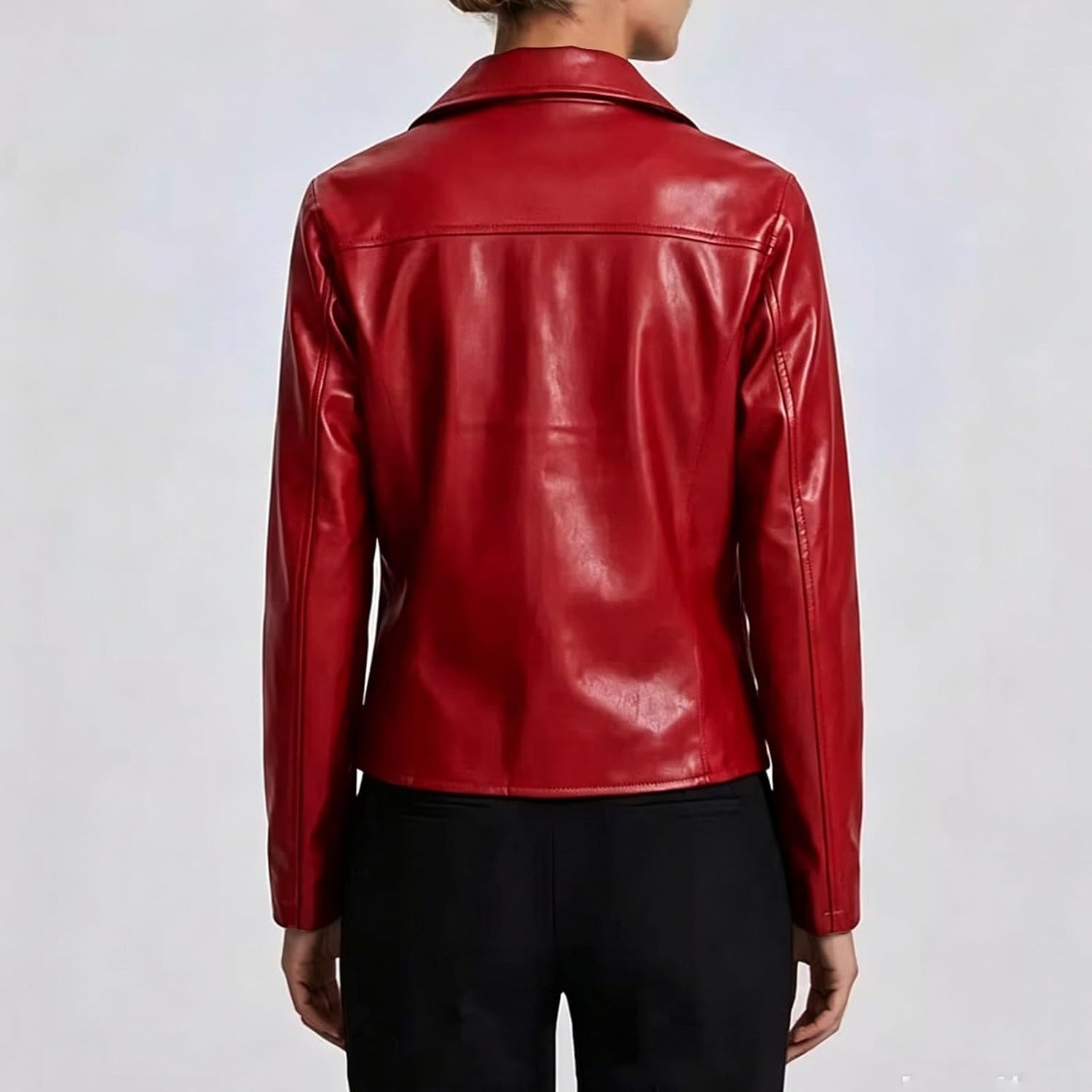 image:imageJiXiang Faux Leather Jacket Women Lapel Collared Fashion Vintage Coat Zipper Closure Cropped Biker Motorcycle Jackets Outwear1rd1