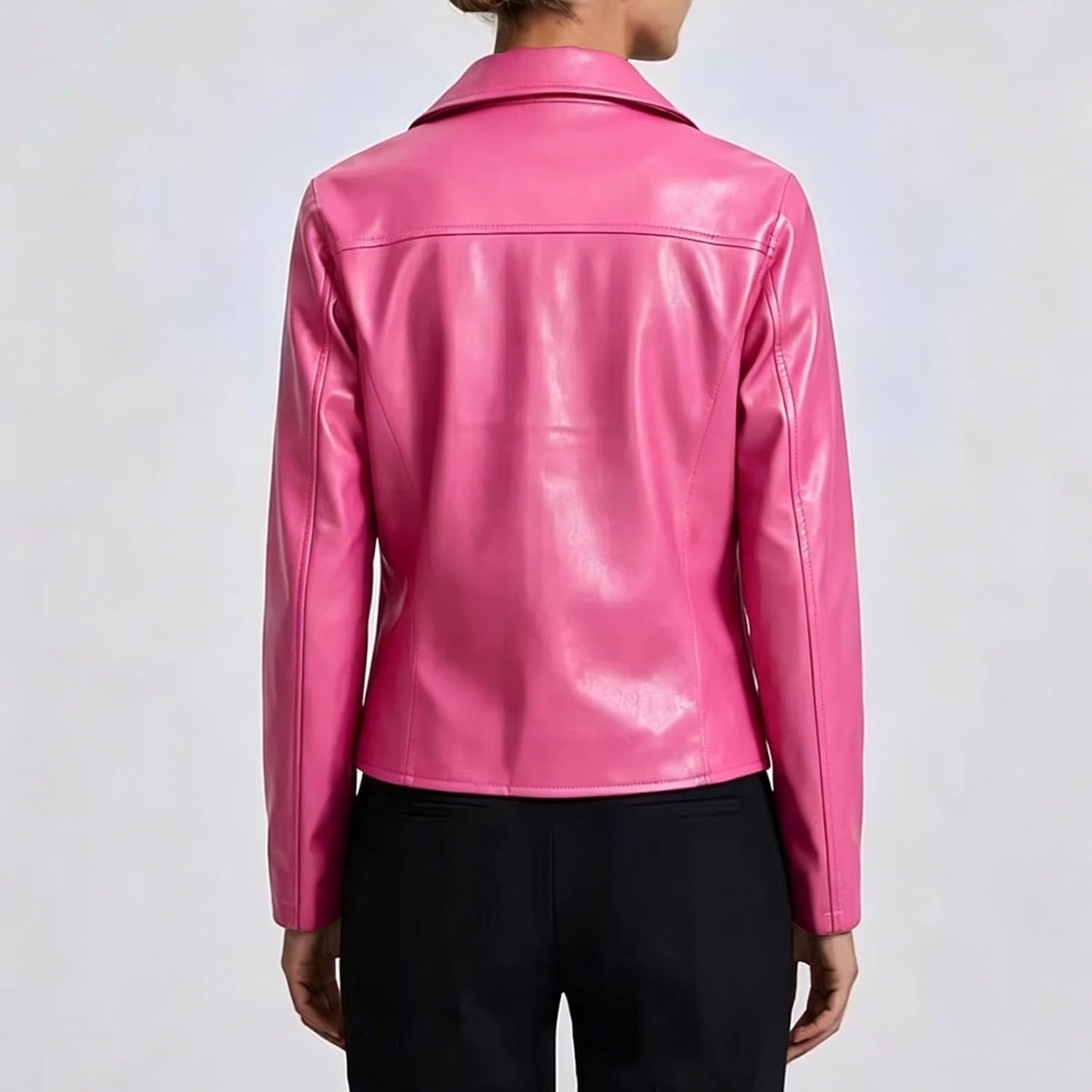 image:imageJiXiang Faux Leather Jacket Women Lapel Collared Fashion Vintage Coat Zipper Closure Cropped Biker Motorcycle Jackets Outwear1rd2