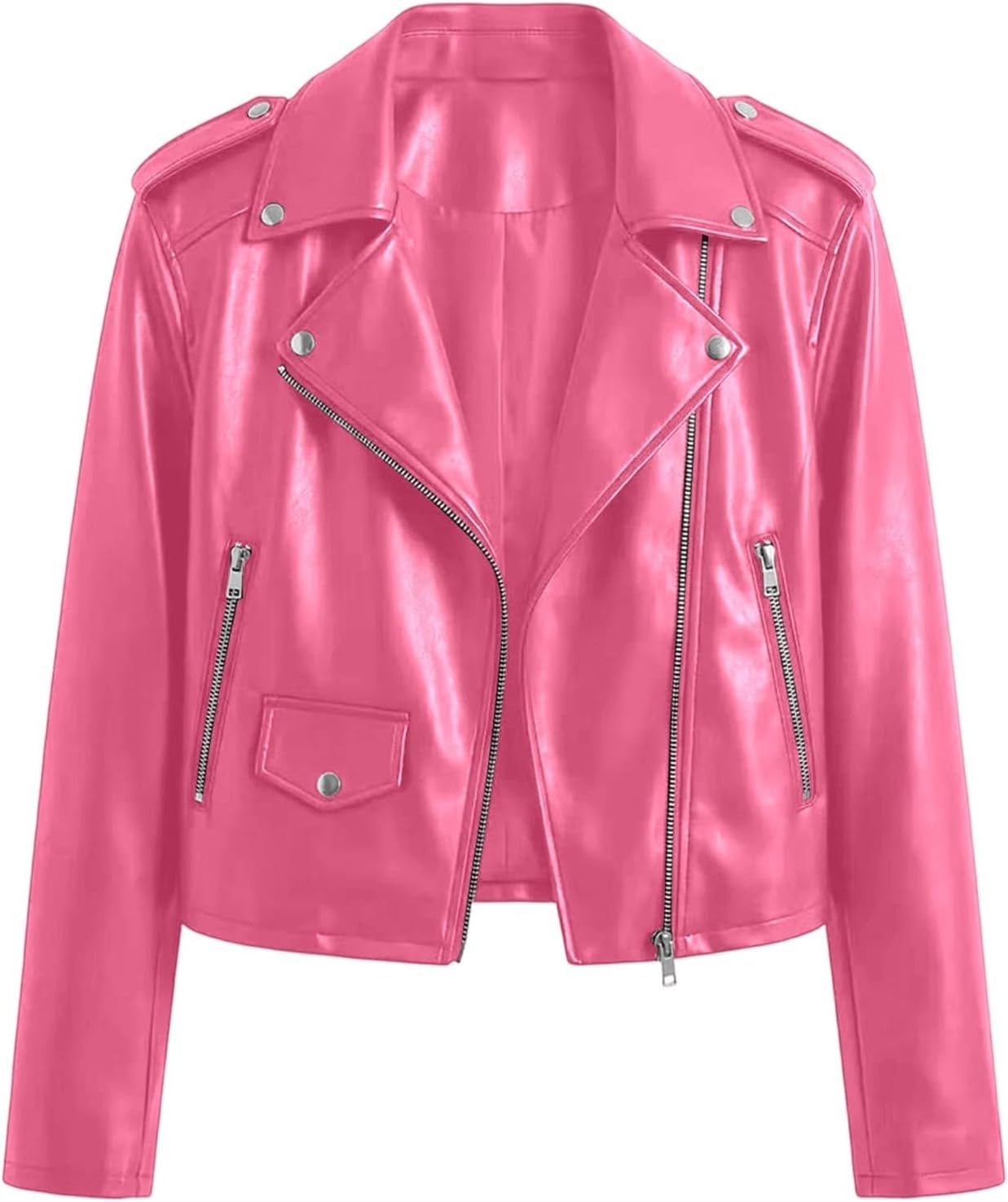 image:imageJiXiang Faux Leather Jacket Women Lapel Collared Fashion Vintage Coat Zipper Closure Cropped Biker Motorcycle Jackets Outwear1rd2