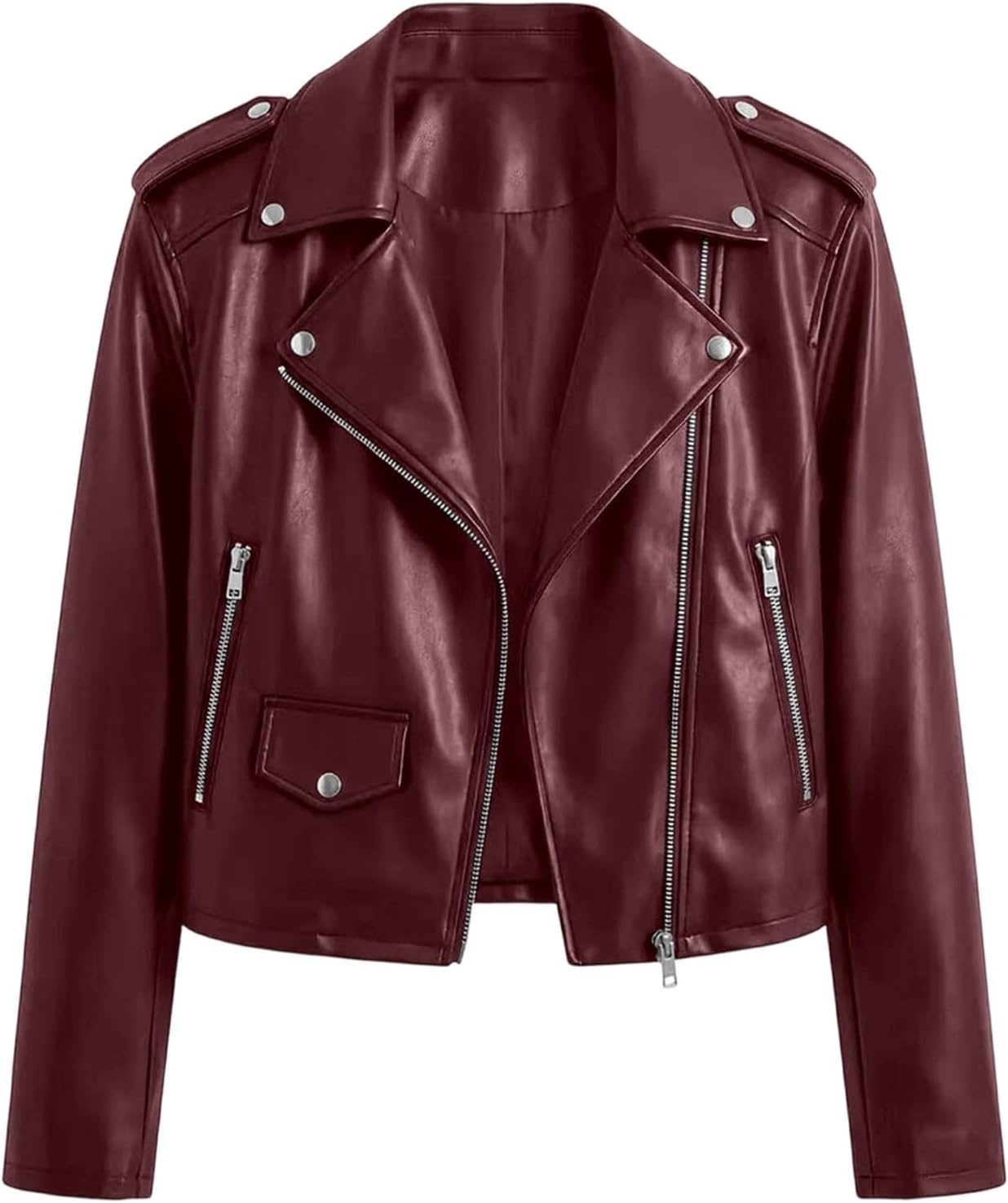 image:imageJiXiang Faux Leather Jacket Women Lapel Collared Fashion Vintage Coat Zipper Closure Cropped Biker Motorcycle Jackets Outwear1rd3