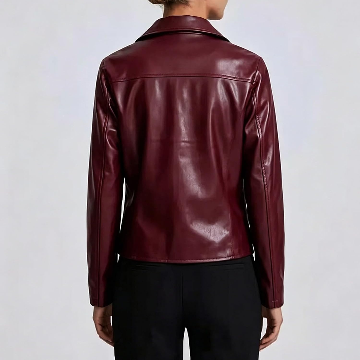 image:imageJiXiang Faux Leather Jacket Women Lapel Collared Fashion Vintage Coat Zipper Closure Cropped Biker Motorcycle Jackets Outwear1rd3