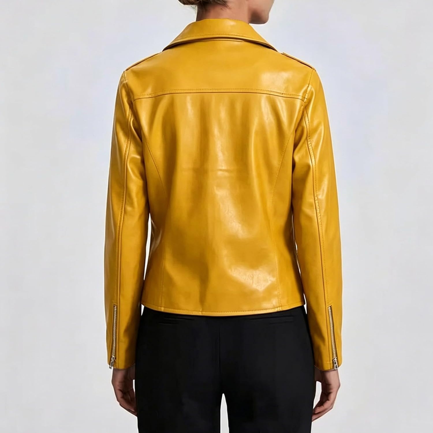 image:imageJiXiang Faux Leather Jacket Women Lapel Collared Fashion Vintage Coat Zipper Closure Cropped Biker Motorcycle Jackets Outwear1yellow
