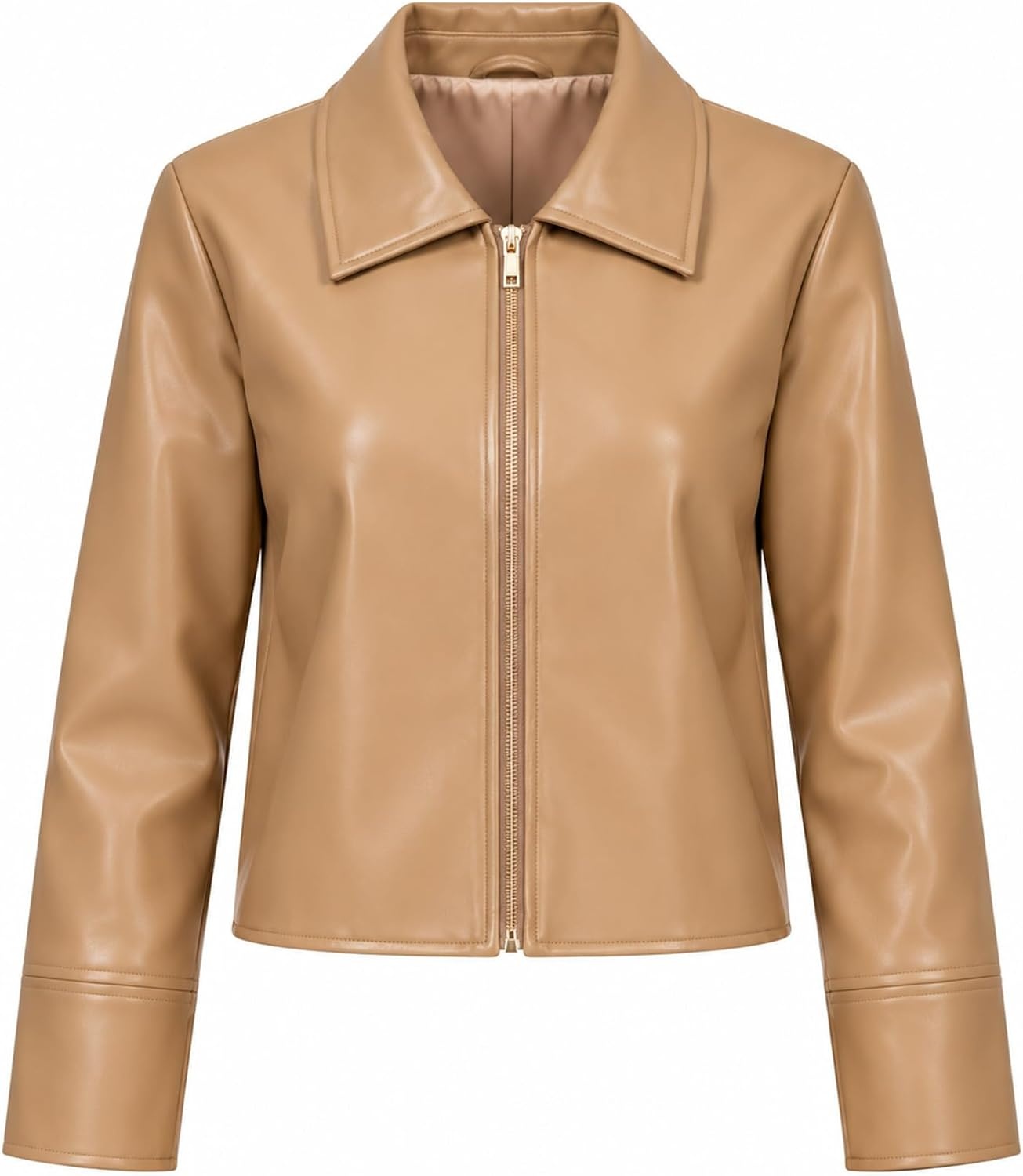 image:imageKINIKO Womens Cropped Faux Leather Jacket Slim Fit Windproof Coat with Pockets for Spring Fall Winter Motorcycle Outerwear2brown