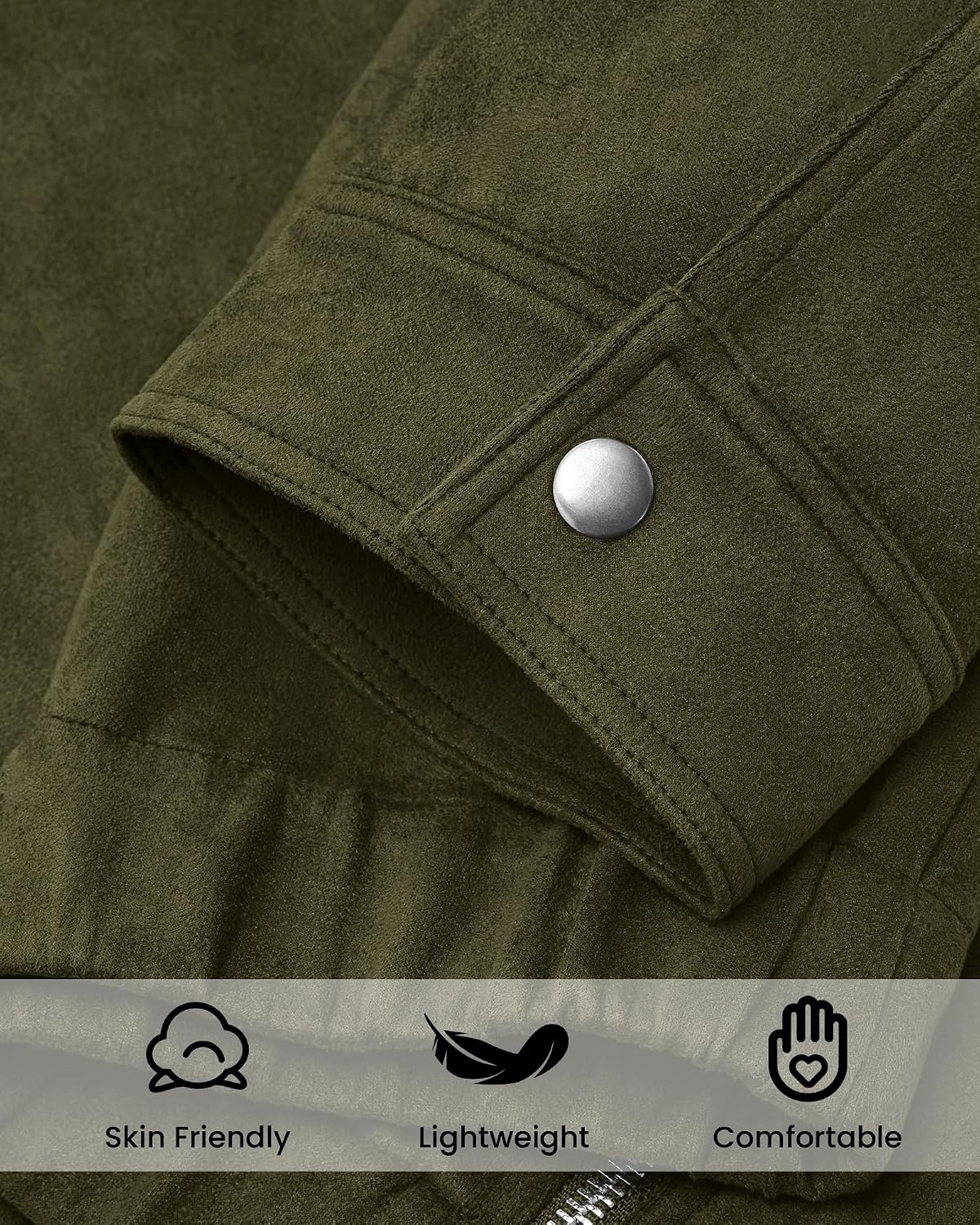image:imageKIRUNDO Womens Faux Suede Bomber Jacket Zip Up Cropped Fall CoatsArmy Green