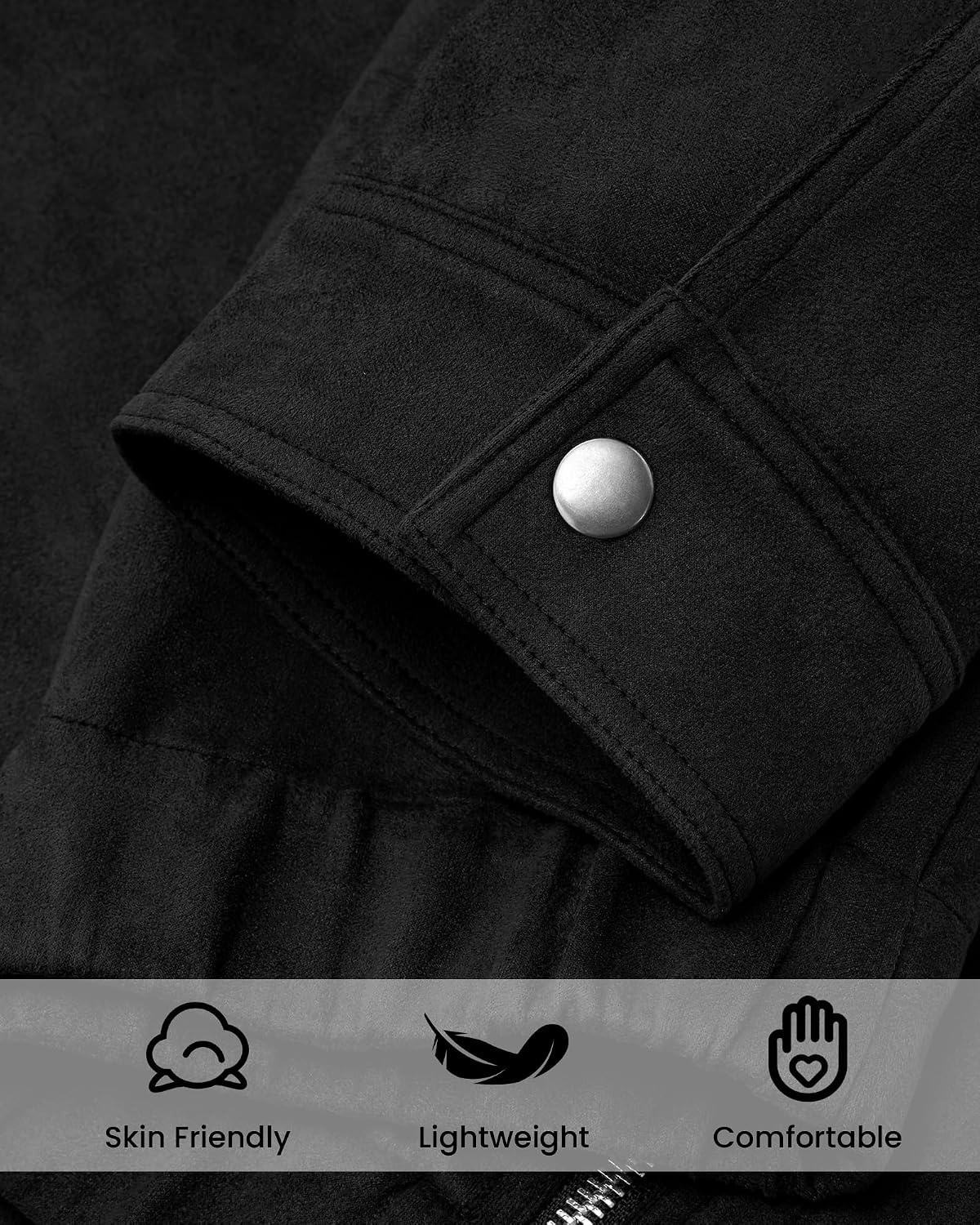 image:imageKIRUNDO Womens Faux Suede Bomber Jacket Zip Up Cropped Fall CoatsBlack