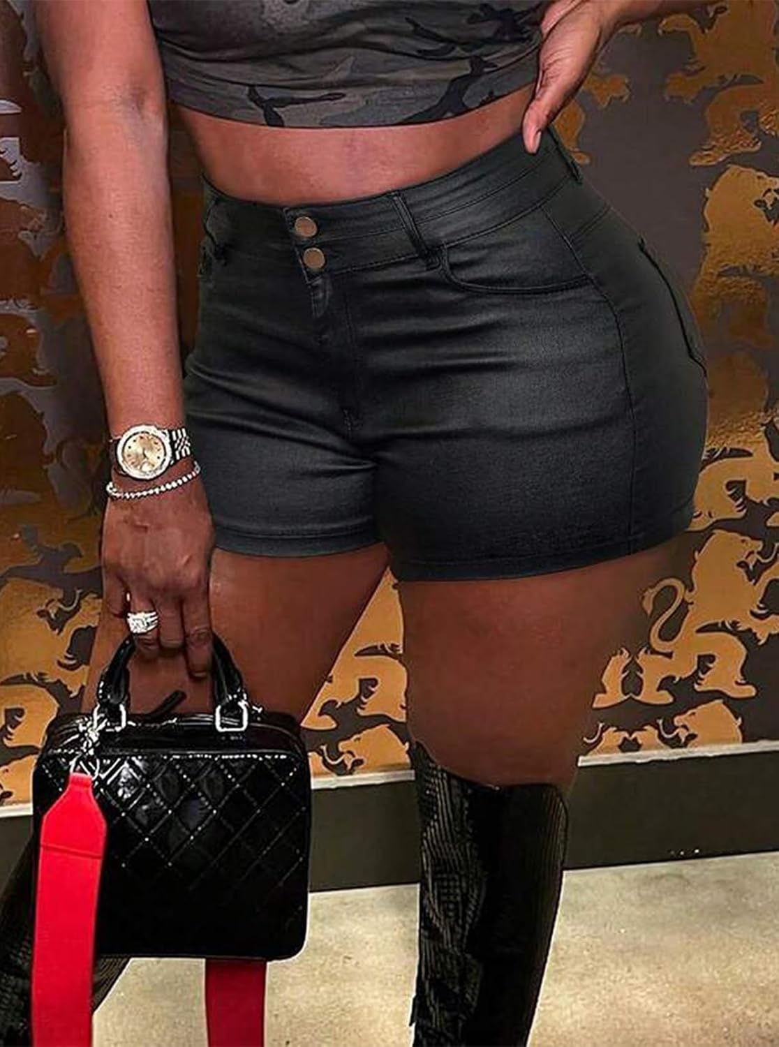 image:imageLeather Shorts for Women Low Rise Hot Micro Shorts Y2K Club OutfitsBlack1