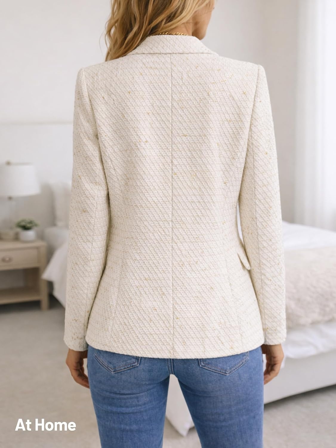 image:imageMina Self 2026 Womens Fall Tweed Blazer Plaid Jacket Business Casual Coat1tweedBeige