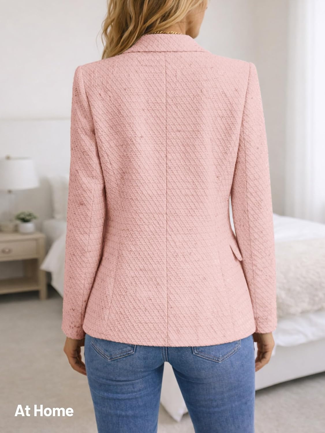 image:imageMina Self 2026 Womens Fall Tweed Blazer Plaid Jacket Business Casual Coat1tweedPink