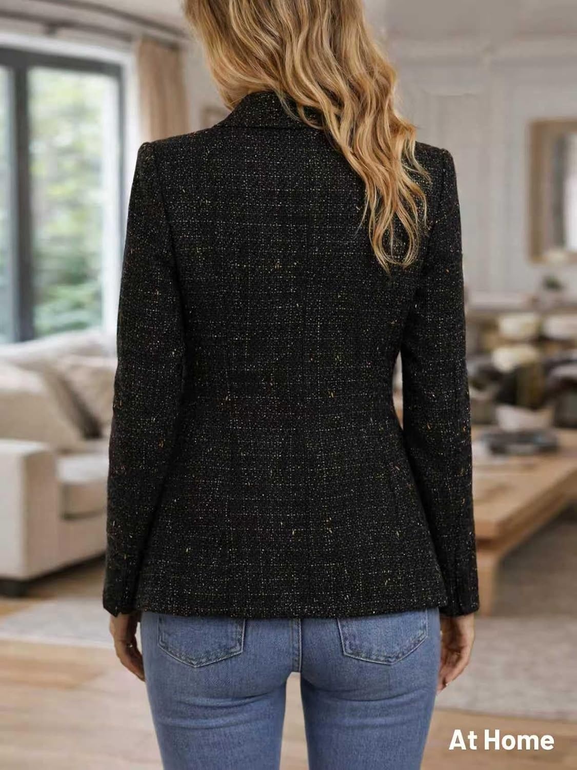 image:imageMina Self 2026 Womens Fall Tweed Blazer Plaid Jacket Business Casual Coat2tweedBlack