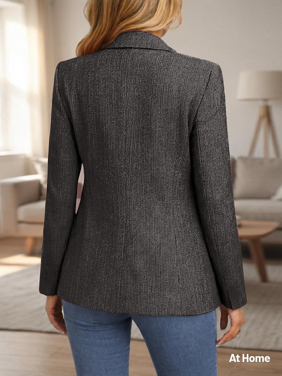 image:imageMina Self 2026 Womens Fall Tweed Blazer Plaid Jacket Business Casual Coat3tweedBlack