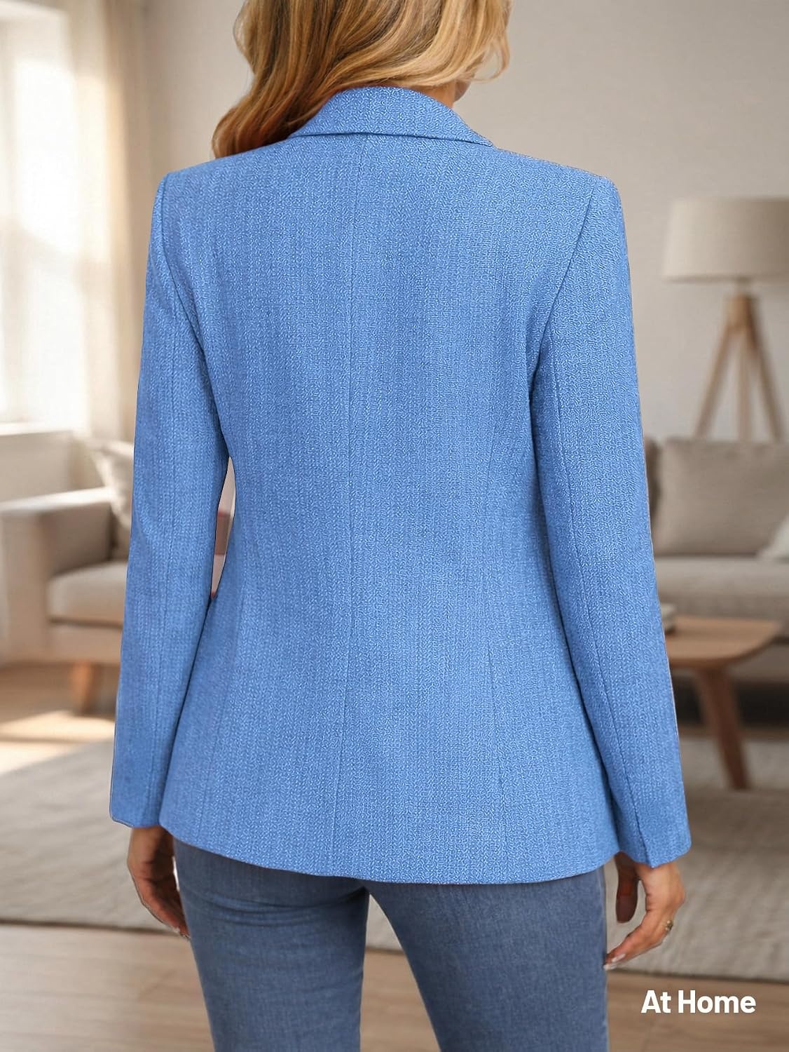 image:imageMina Self 2026 Womens Fall Tweed Blazer Plaid Jacket Business Casual Coat3tweedDark Blue