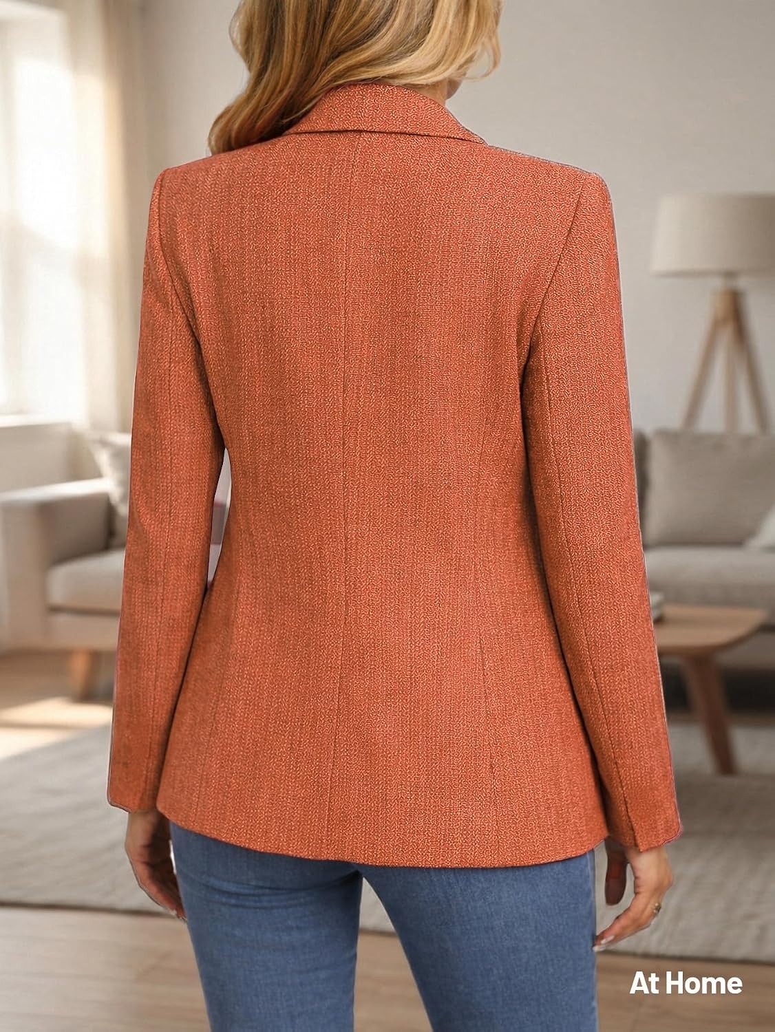 image:imageMina Self 2026 Womens Fall Tweed Blazer Plaid Jacket Business Casual Coat3tweedOrange