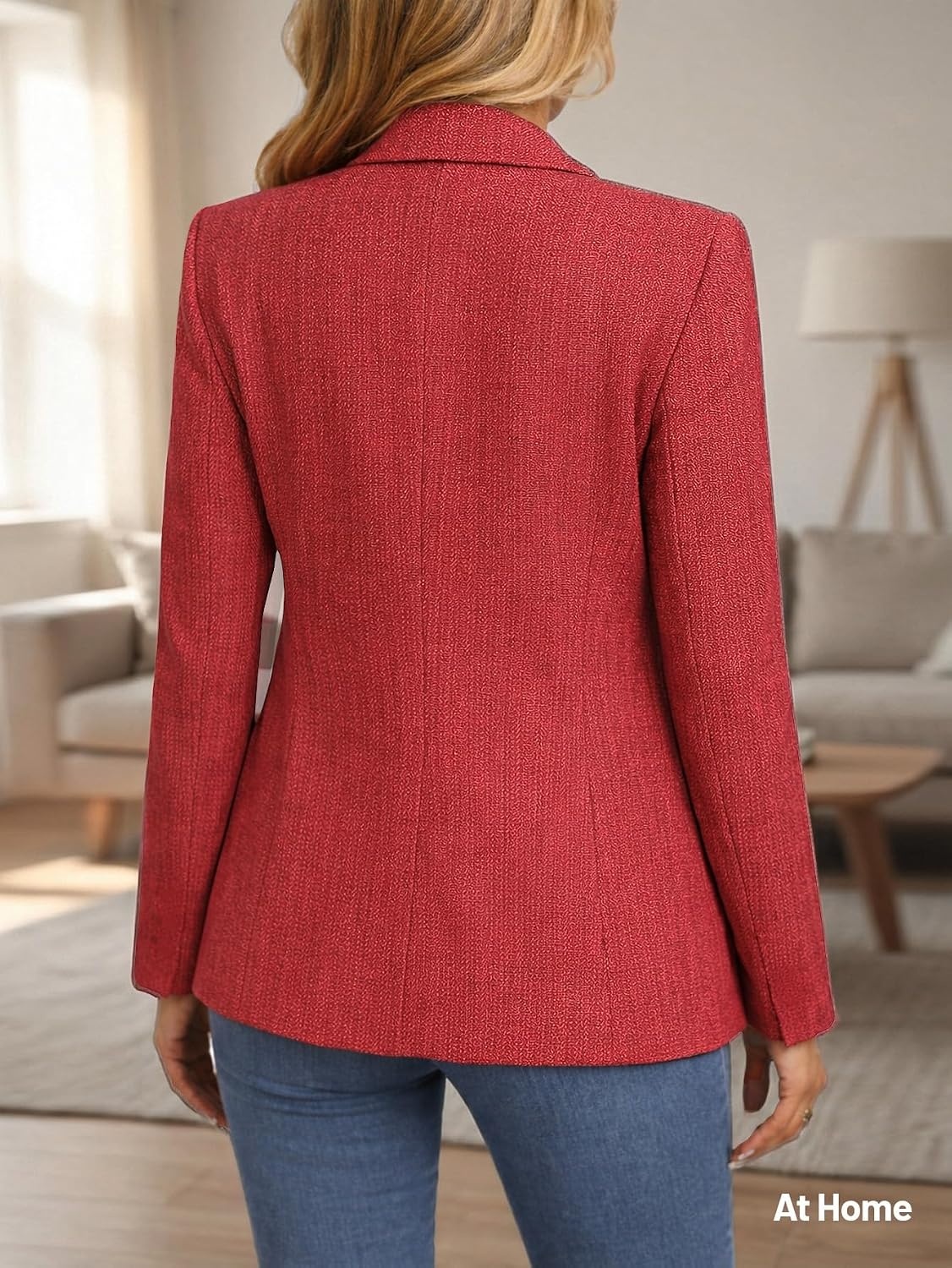 image:imageMina Self 2026 Womens Fall Tweed Blazer Plaid Jacket Business Casual Coat3tweedRed